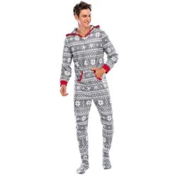 Pyjama Combinaison De Noël Grise En Polyester Pour La Famille -Mode Pyjamas Magasin pyjama combinaison de noel gris fonce en coton pour la famille 4
