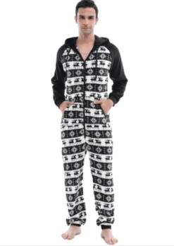 Pyjama Combinaison Noire Imprimé En Flanelle Pour Homme -Mode Pyjamas Magasin pyjama combinaison noire imprime en flanelle pour homme