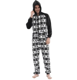 Pyjama Combinaison Noire Imprimé En Flanelle Pour Homme -Mode Pyjamas Magasin pyjama combinaison noire imprime en flanelle pour homme 4