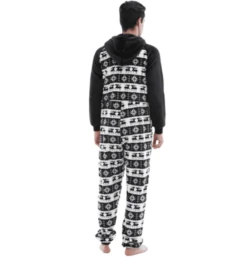 Pyjama Combinaison Noire Imprimé En Flanelle Pour Homme -Mode Pyjamas Magasin pyjama combinaison noire imprime en flanelle pour homme 5