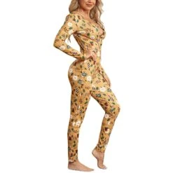 Pyjama Combinaison Sexy Dorée Manches Longues Pour Femmes -Mode Pyjamas Magasin pyjama combinaison sexy doree manches longues pour femmes 2