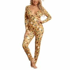 Pyjama Combinaison Sexy Dorée Manches Longues Pour Femmes -Mode Pyjamas Magasin pyjama combinaison sexy doree manches longues pour femmes 3