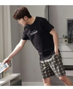 Pyjama D’été à Carreaux Noir Pour Homme -Mode Pyjamas Magasin pyjama d ete a carreaux noir pour homme l 2