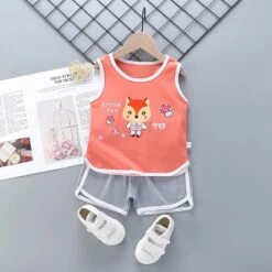 Pyjama D’été Débardeur Motif Renard Et Short En Coton