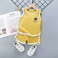 Pyjama D’été Débardeur Et Short Jaune En Coton