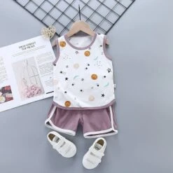 Pyjama D’été Débardeur Motif Galaxie Et Short En Coton