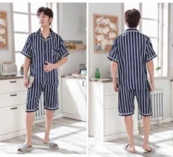 Pyjama D’été En Satin à Rayures -Mode Pyjamas Magasin pyjama d ete en satin a rayures 2