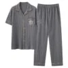 Pyjama D’été Homme Gris Rayé Avec Pantalon Et Chemise Manches Courtes