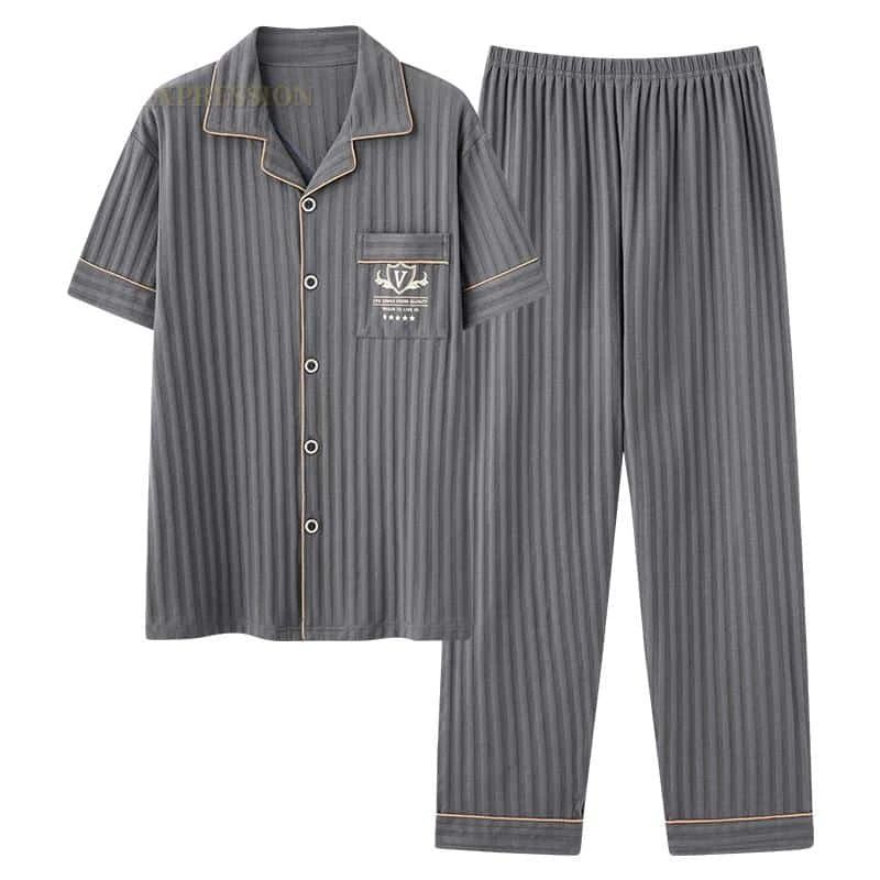 Pyjama D’été Homme Gris Rayé Avec Pantalon Et Chemise Manches Courtes 3 Pyjama D’été Homme Gris Rayé Avec Pantalon Et Chemise Manches Courtes
