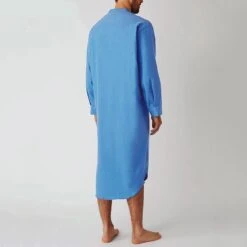 Pyjama été Homme Robe De Nuit Bleue En Coton -Mode Pyjamas Magasin pyjama d ete homme robe de nuit bleue en coton 3