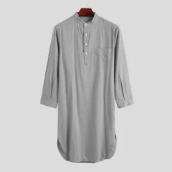 Pyjama été Homme Robe De Nuit Grise En Coton