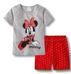 Pyjama D’été T-shirt Gris Et Short Rouge à Motif Minnie