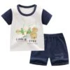Pyjama D’été T-shirt Et Short Bleu Pour Enfants -Mode Pyjamas Magasin pyjama d ete raye arc en ciel motif chat pour enfants 11