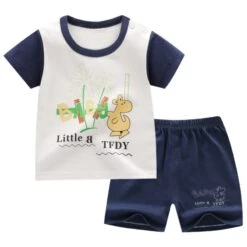 Pyjama D’été T-shirt Et Short Bleu Pour Enfants