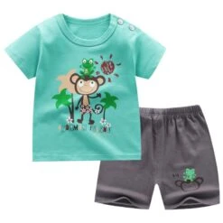 Pyjama D’été T-shirt Et Short Motif Singe Pour Enfants