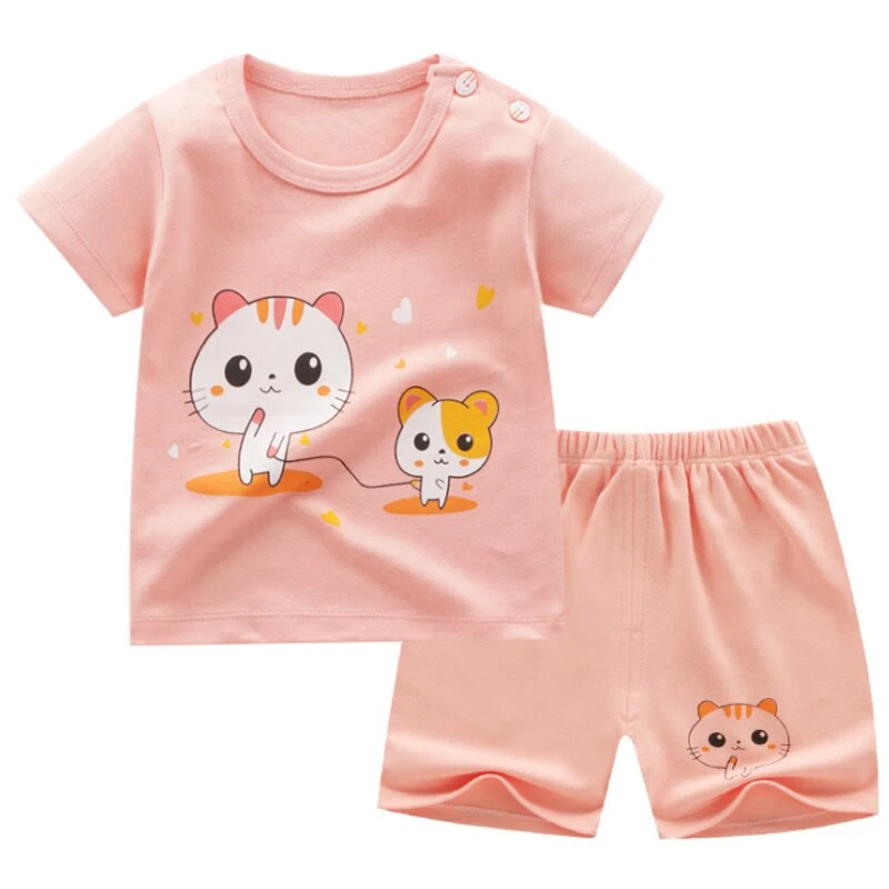 Pyjama D’été T-shirt Et Short Rose Motif Chat Pour Fille 3 Pyjama D’été T-shirt Et Short Rose Motif Chat Pour Fille