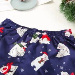 Pyjama De Noël Bleu Manches Courtes Et Short Pour Femmes -Mode Pyjamas Magasin pyjama de noel bleu manches courtes et short pour femmes 4