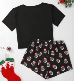 Pyjama De Noel Drôle à Manches Courtes Pour Femmes Noir Merry Christmas 7 Pyjama De Noel Drôle à Manches Courtes Pour Femmes Noir Merry Christmas -Mode Pyjamas Magasin pyjama de noel drole a manches courtes pour femmes noir merry christmas 2