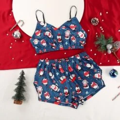 Pyjama De Noël En Satin Motif Pingouin Pour Femmes
