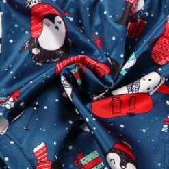Pyjama De Noël En Satin Motif Pingouin Pour Femmes -Mode Pyjamas Magasin pyjama de noel en satin motif pingouin pour femmes 5