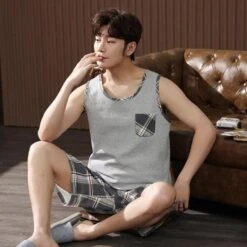 Pyjama D’été à Carreaux Gris