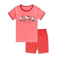 Pyjama D’été à Manches Courtes Rouge Motif Hello Kitty
