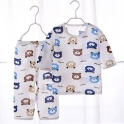 Pyjama D’été Blanc En Coton Motif Ours Pour Enfant