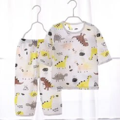 Pyjama D’été Blanc En Coton Motif Dinosaure Pour Enfants