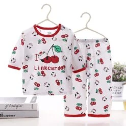 Pyjama D’été Blanc En Coton Motif Cerise Pour Enfants