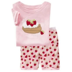 Pyjama D’été T-shirt Et Short Rose à Motif Fraise