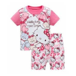 Pyjama Deux Pièces à Manches Courtes à Motif Hello Kitty