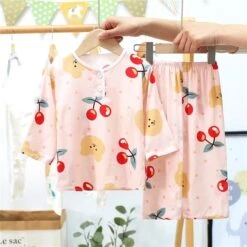 Pyjama En Coton Manches Mi-longues à Motif Ours Pour Enfant