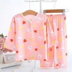 Pyjama Deux Pièces En Coton à Motif Fraise Et Lapin Pour Enfant