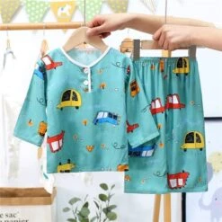 Pyjama D’été Vert En Coton à Motif Voitures Pour Garçon