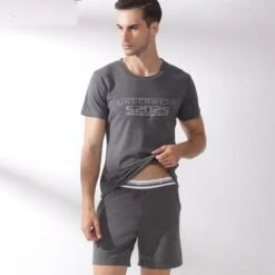 Pyjama Deux Pièces Gris En Coton Pour Hommes