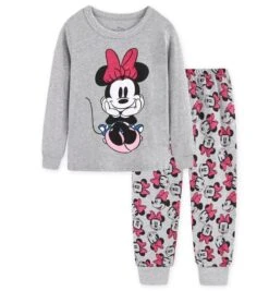 Pyjama Deux Pièces Gris Manches Longues à Motif Minnie