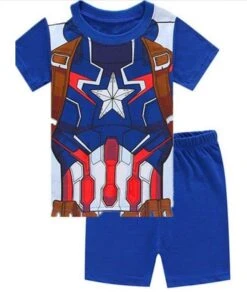 Pyjama D’été Captain America Bleu En Coton Pour Garçons