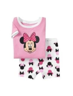 Pyjama Deux Pièces T-shirt Rose Et Short Blanc Motif Minnie