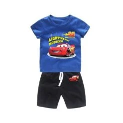Pyjama Deux Pièces T-shirt Bleu Et Short Noir Motif Cars