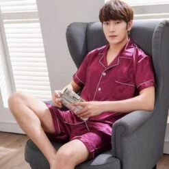 Pyjama En Satin à Manche Courte Et Col Rabattu Pour Homme -Mode Pyjamas Magasin pyjama en satin a manche courte et col rabattu pour homme 5