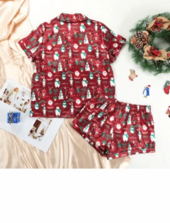 Pyjama En Satin Rouge à Manches Courtes Pour Femme -Mode Pyjamas Magasin pyjama en satin rouge a manches courtes pour femme