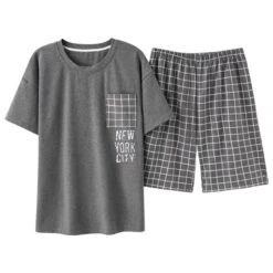 Pyjama Gris En Coton à Manches Courtes Pour Hommes
