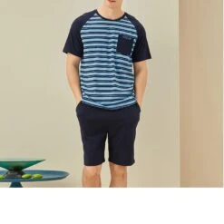 Pyjama Homme Deux Pièces Rayé Et Tricoté -Mode Pyjamas Magasin pyjama homme deux pieces raye et tricote 3