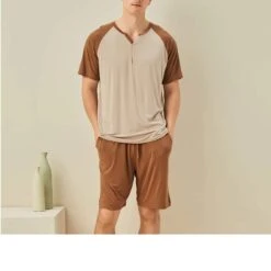 Pyjama Homme Deux Pièces Simple En Coton -Mode Pyjamas Magasin pyjama homme deux pieces raye et tricote 5