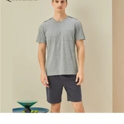 Pyjama Homme Deux Pièces Simple En Coton