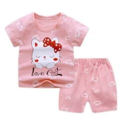 Pyjama Deux Pièces T-shirt Et Short Motif Chat En Coton