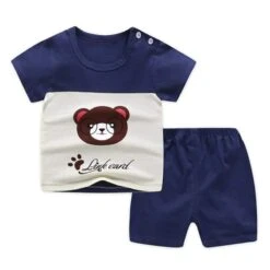 Pyjama Deux Pièces T-shirt Motif Ours Et Short En Coton