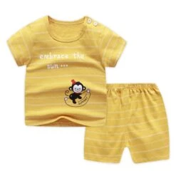 Pyjama Jaune Rayé Blanc En Coton à Manches Courtes