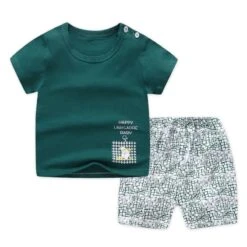 Pyjama Deux Pièces T-shirt Vert Et Short En Coton