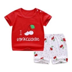 Pyjama Deux Pièces T-shirt Rouge Et Short En Coton